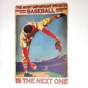 Baseball Pitch Tin Sign 12×8 Vintage Sports Quote Metal Wall Art Decor